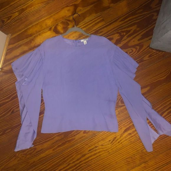 Lewit Womens Purple Jacquard Ruffle Flutter Sleeves Crop Top Sz Small (1) $279 - Picture 2 of 8